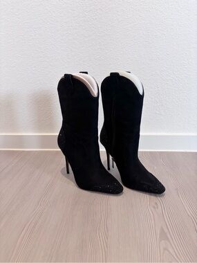 Jessica Simpson Women's Black Suede Pointed Toe Stiletto Mid-Calf Boots